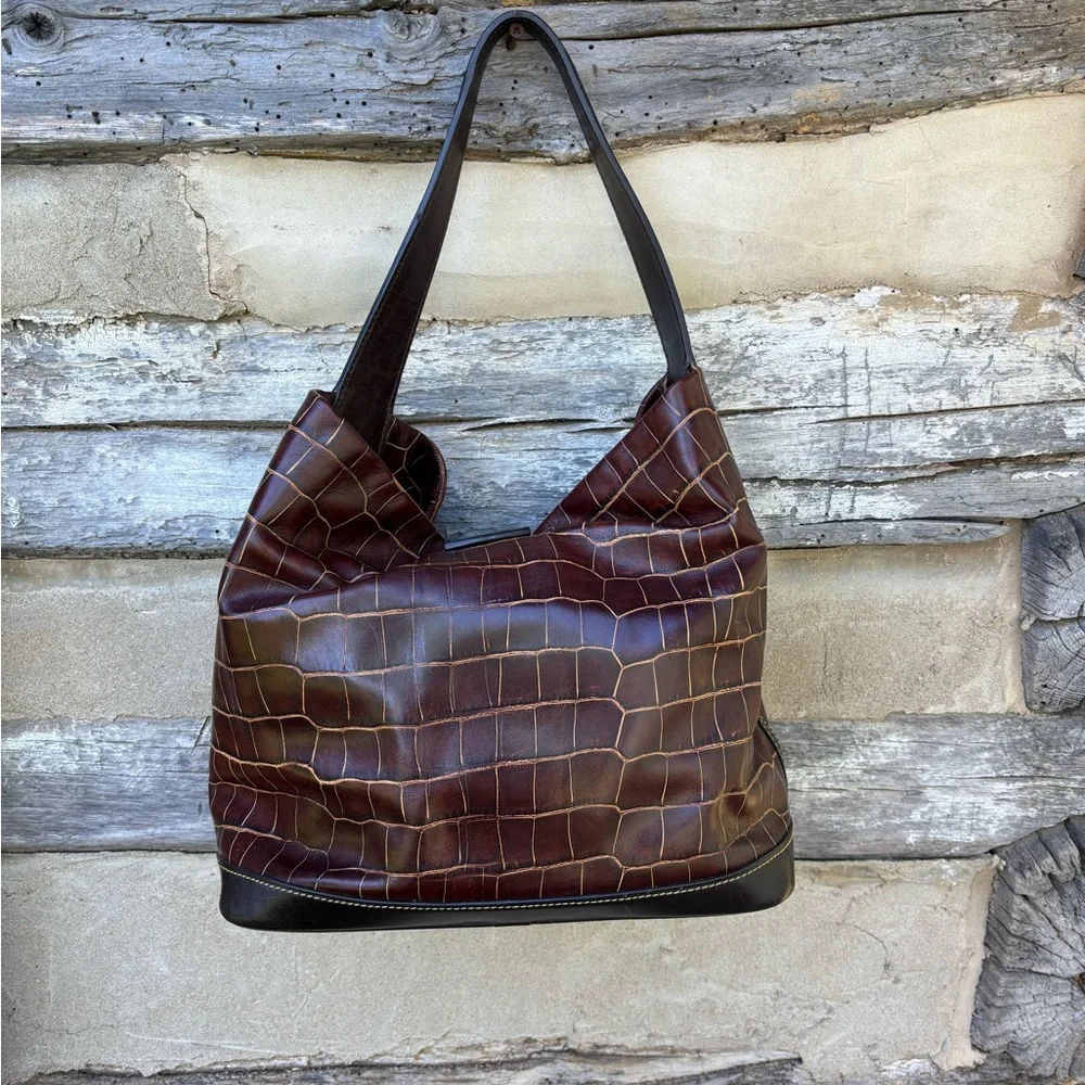 Dooney & Bourke Croc-Patterned Leather Shoulder Bag with Gold Toned Hardware - Picture 9 of 15